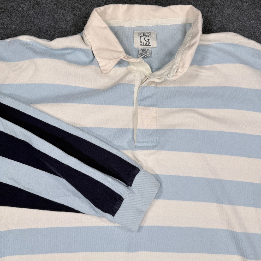 Field Gear Mens XXLT Rugby Shirt Blue White Striped Long Sleeve Cotton Polo